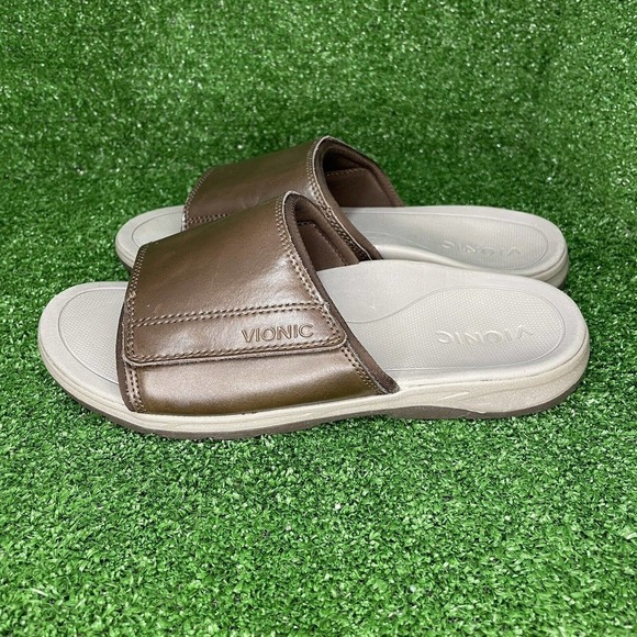 Mens Vionic Stanley Brown Leather Orthotic Slide Comfort Sandals US Size 7 - Picture 4 of 10